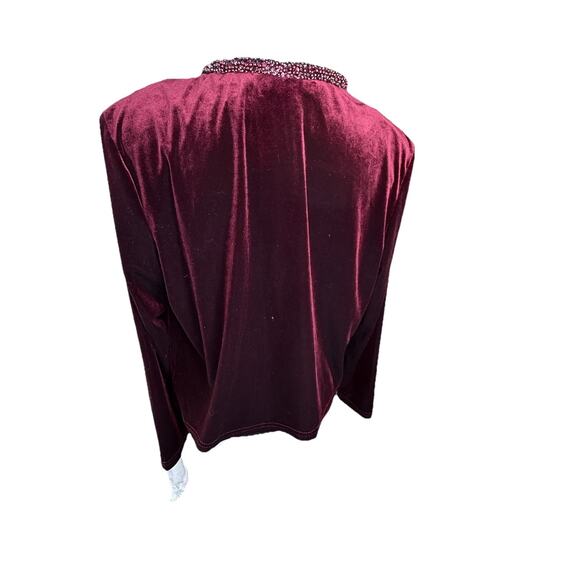 Coldwater Creek Womens Sz 12 Beaded Collar Burgundy Red Velvet USA Cardigan NWT - Picture 3 of 8